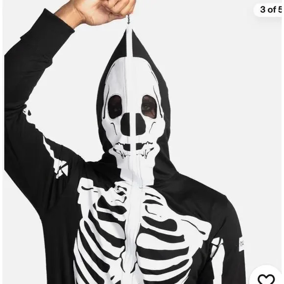 Tipsy Elves Men's Skeleton Hooded Onesie Large Costume Full Zip Pajamas Fleece - Picture 2 of 11